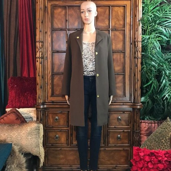 IMAN Mocha Platinum Collection Jewel Neck Snap Front Duster Coat - Picture 3 of 15